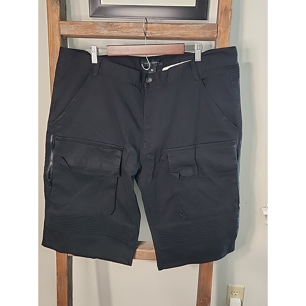 Decibel Mens Black Biker Cargo Shorts Multi Pocket Tactical Streetwear Size 42